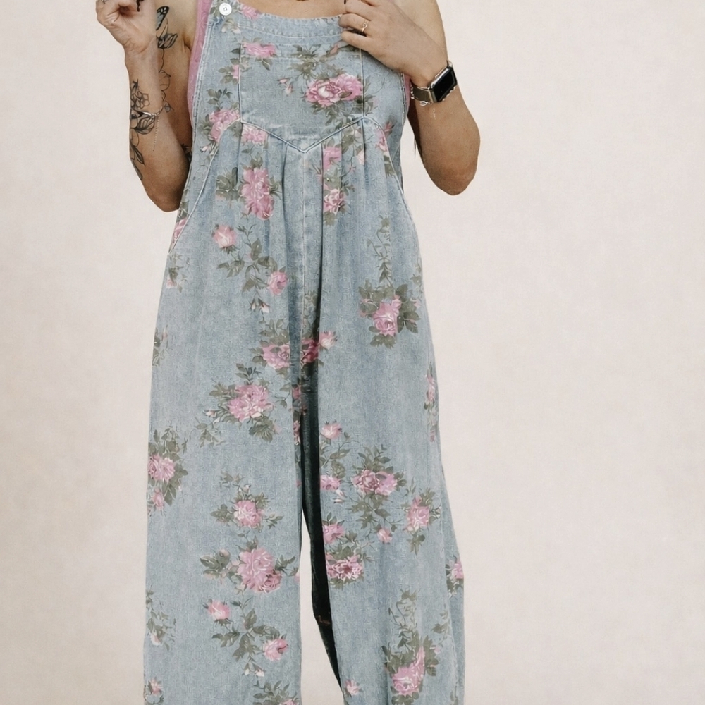 Floral Denim Overalls